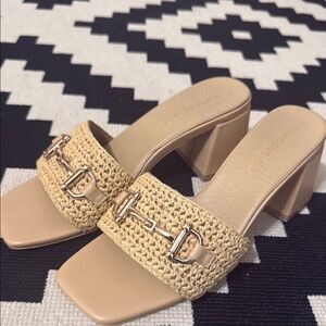 Madden Girl Horse-bit detail Tan Woven Block Heel Sandals
